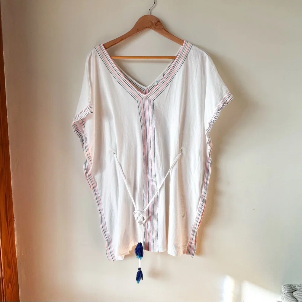 Boden Eloise Jersey Kaftan Tunic Beach Coverup Cotton Boho White Colorful Small - Picture 2 of 16